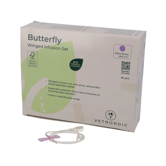 Butterfly, Szárnyas infúziós készlet, 0,55 x 19 mm, 24G x ¾", lila, 25 db