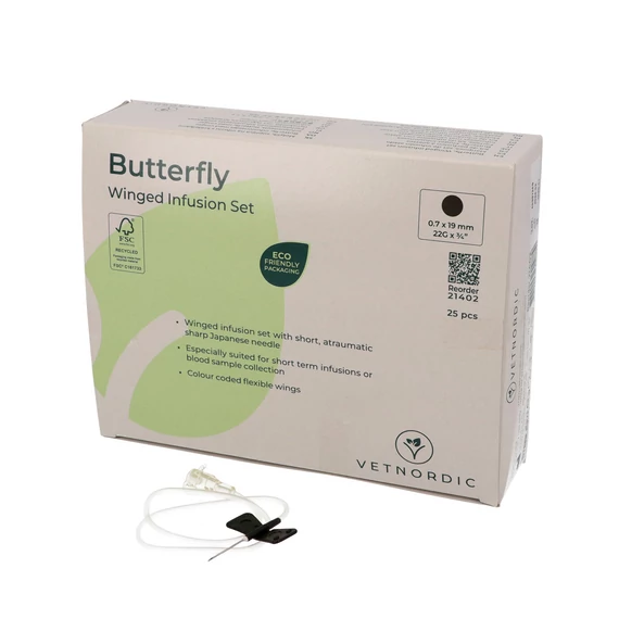 Butterfly, Szárnyas infúziós készlet, 0,7 x 19 mm, 22G x ¾", fekete, 25 db
